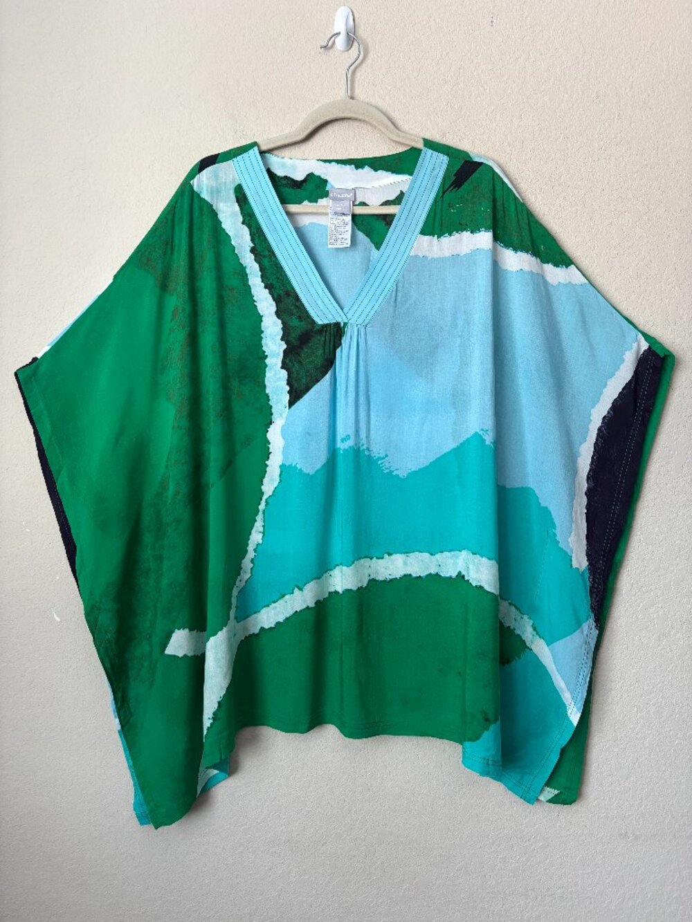 Chico's L/XL Boho Beachy Watercolor Printed Lightweight Poncho Top
